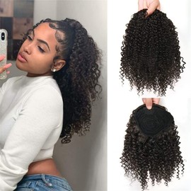 Afro Kinky Curly Ponytail Extension Curly Drawstring Ponytail Hair Piece Curl Afro Kinky Curly Ponytail Clip In Ponytail Extension for Black Women 8 Inch (2#)