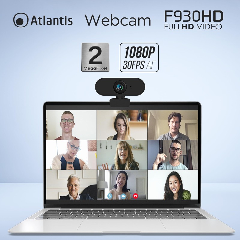 Atlantis Webcam Full HD 1080p 1920x1080/30fps, Manual Focus, Built-in Microphone,