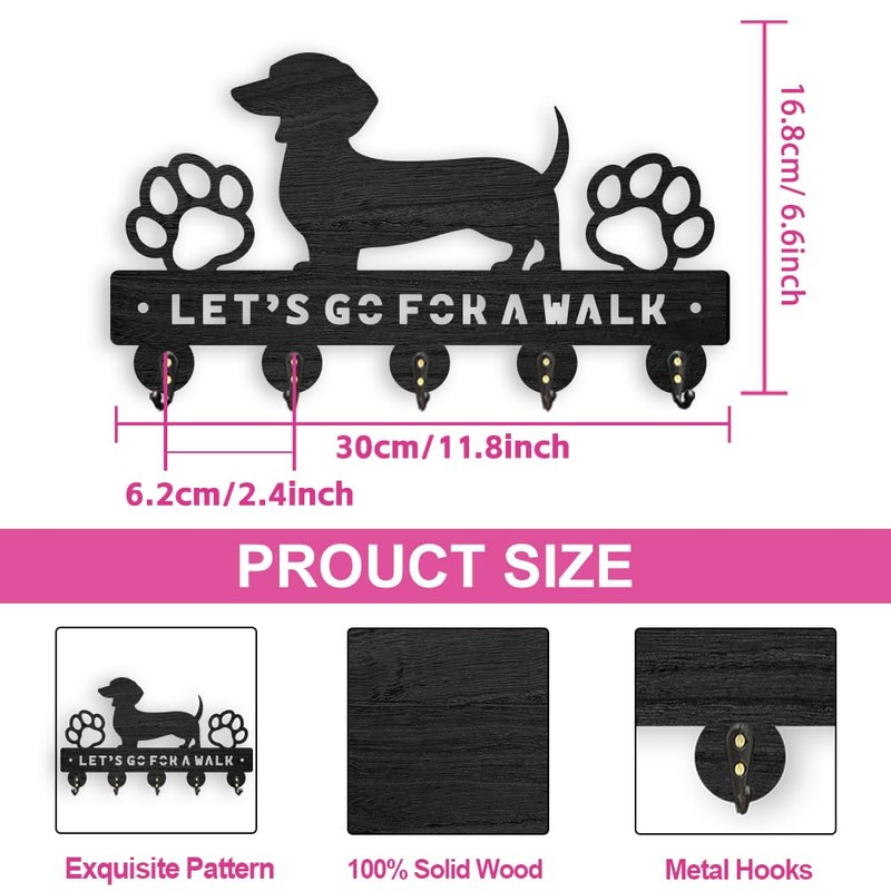 ORIGACH Dachshund Dog Wooden Key Holder for Wall Black Wood