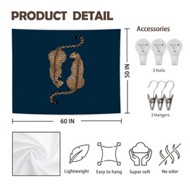 URLLUAE Navy Blue Leopard Tapestry, Leopard Cheetah Print Room Decor, Trendy Two Cheetah Wall Tapestry Backdrop for Home Bedroom Living Room Dorm Apartment Decoration, 50x60 Inch