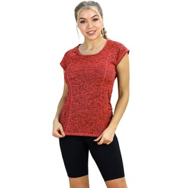 icyzone Workout Running Shirts for Women - Fitness Gym Yoga Exercise Short Sleeve T Shirts Open Back Tops (L, Burnt Ochre)