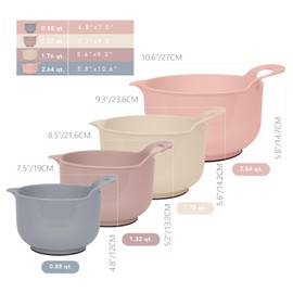 BoxedHome Nesting Plastic Mixing Bowl Set with Pour Spouts and Handles - Non Slip Bottom, BPA free Microwave & Dishwasher Safe(Khaki Pink, 4 Pack)