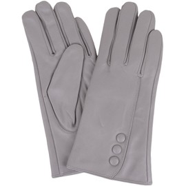 SNUGRUGS Womens Butter Soft Premium Leather Glove with Classic Triple Button Stitch Detail & Warm Fleece Lining (Large (7.5"), Light Grey)