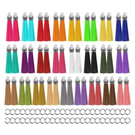 SEWACC 50Pcs Faux Leather Tassel, Mixed Color Keychain Tassel Pendants with 50 Jump Rings for Craft Keyring Bracelet Making