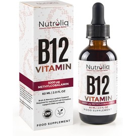 Nutroliq Vitamin B12 Liquid Drops - High-Strength 5000mcg Methylcobalamin Supplement - Energy Booster, Immune System Support, Better Concentration and Metabolism - Vegan & Vegetarian Formula - 60ml