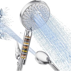 AQANakki Filtered Shower Head with Handheld, High Pressure 10 Settings Shower Filter Head for Hard Water, Built-in Power Spray,Hard Water Filter Showerhead-Remove Chlorine-Dry Skin,Hair(Premium Chome)