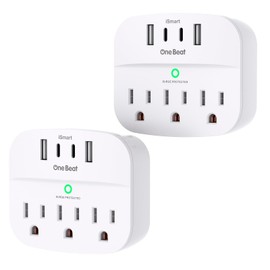 One Beat 2 Pack Multi Plug Outlet Splitter with USB,Surge Protector Outlet Extender with 3 Wall Outlets 4 USB Wall Charger(2 USB C),490 J, ETL Listed,Small Outlet Adapter Plug Extender for Travel,WH