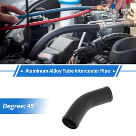 X AUTOHAUX 2.5" OD 45 Degree Bend 6064 Aluminum Alloy Tube Intercooler Pipe Surface Blasting Air Intake Connection Hose W/Double Bead Roll 3.9" Length Black