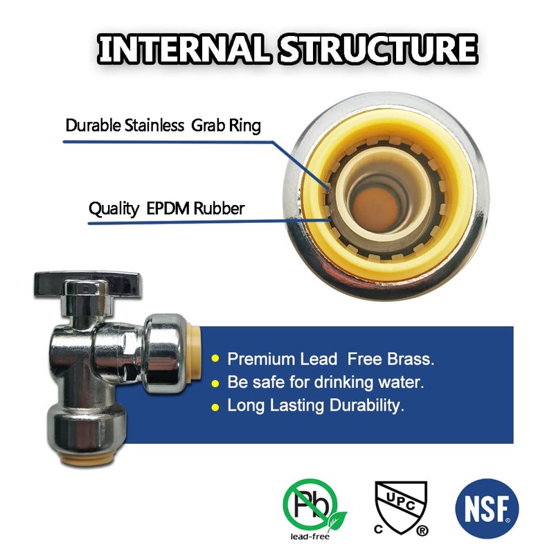HQMPC Angle Stop Valve, 1/2" Ptc x 1/2" No Lead