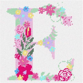 Pepita Needlepoint Canvas: The Letter E Flowering Pastel, 7" x 7"