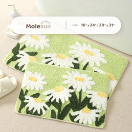 Molesun Floral Bath Mat Bathroom Rug, Soft Shower Rug Plush Microfiber Bath Rug Water Absorbent Thick Shaggy Floor Mats, Bathroom Mat for Kids Room, Bedroom, Kitchen, Daisy, 16x24