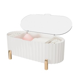 Txmyxgs Make Up Organiser Storage,Plastic Cotton Pad Holder With Lid,3 Compartments Cotton Pad Storage,Makeup Pads Container for Cotton Pads,Cotton Buds,Swab, Transparent Cover (1)