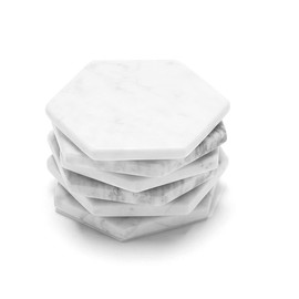 Camp County Beyond Coasters for Drinks - Set of 6 Modern Coasters - 4" Wide Drink Coasters - Made from Real Solid Marble White Marble Coasters Hexagon Shape