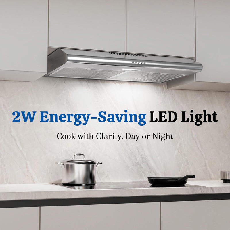 FIREGAS Under Cabinet Range Hood 30 Inch, Ducted/Ductless Convertible Vent
