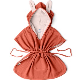 Mababu Children's Bathrobe with Hood, Baby Bathrobe, 100% GOTS, Children's Bathrobe for Girls and Boys, Rust/Beige