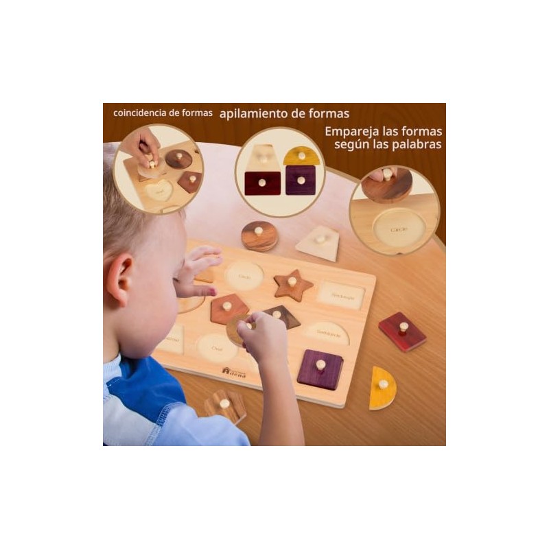 Adena Montessori Rompecabezas de madera para bebés de 12 a