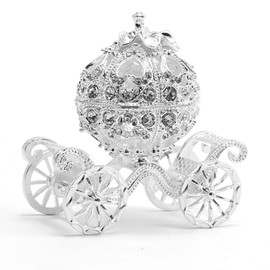 MDEOOSKY Silver Diamond Pumpkin Carriage Jewelry Box, Cinderella Pumpkin Carriage Decorative Hinged Jewelry Trinket Box, Hollow Diamond Pumpkin Carria