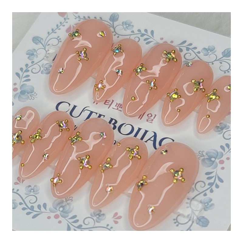 Ether Peach Handmade Nail Tips - Coffin Egg / 에테르