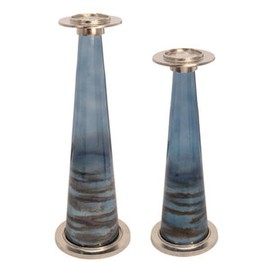 Blue Clear Pillar Candle Holders - Size: 19" Pillar Candle Holder