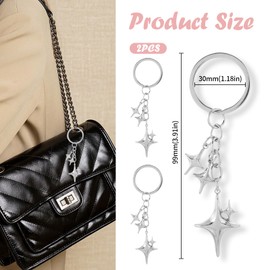 Zerquell Pack of 2 Y2K Star Keyrings, Stainless Steel Key Ring, Handbag and Backpack Decoration, Stylish Keyring for Car, Aesthetic Gift for Women and Girls (Silver), silver