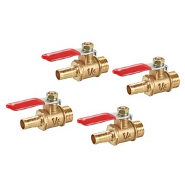 sourcing map Brass Air Ball Valve Shut-Off Switch 1/4 Inch NPT Male Thread to 5/16 Inch Hose Barb Pack of 4