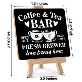Coffee Tea Bar Decor, Coffee and Tea Bar Wood Sign with Easel Home Kitchen Desk Shelf Table Tiered Tray Decorations
