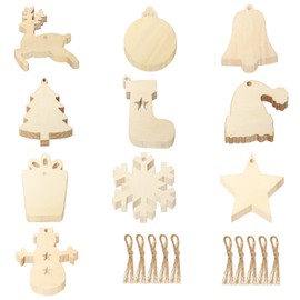 Lucleag 100PCS Christmas Wooden Hanging Ornaments, Unfinished Christmas DIY Wood Santa Hat Snowflakes Bells Deer Snowman Crafts for Kids, Xmas DIY Decor Party Supplies Home Crafts Decor Gifts