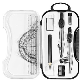 Vobou 10 Pieces Math Geometry Kit Set Student Supplies with Shatterproof Storage Box,Includes Rulers,Protractor,Compass,Eraser,Pencil Sharpener,Lead Refills,Pencil,for School and Drawings（Black）