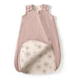 lulumoon Saco de Dormir Bebe para 3-9 Meses: Saquitos para Dormir Bebe 0,7 TOG Muselina Algodón, Cremallera Doble, Apto para Niños y Niñas, para Todo el Año (Rosa Pálido, S)