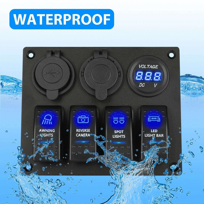 12-24V 4 Gang Toggle Blue LED Rocker Switch Panel Circuit
