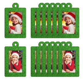 20 Pieces Christmas Photo Ornament Frames Christmas Tree Glitter Picture Frame Felt Hanging Photo Frame for Holiday Christmas Tree Decoration (Green, Rectangle)