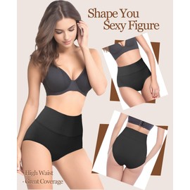 ZENUTA Cotton Underwear for Women High Waist Full Coverage Briefs Soft Stretchy Panties Breathable Underpants 2-5 Pack (XL, Solid-Black Nude)