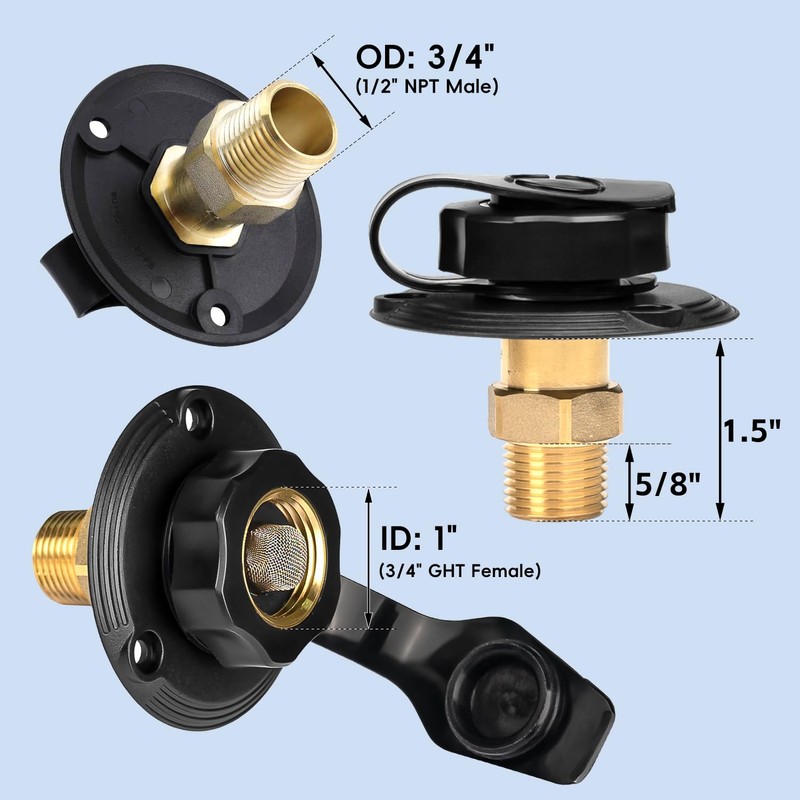 Donext RV City Water Inlet with Check Valve, 3/4-11.5 NH