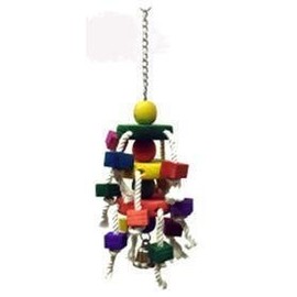 Global Pet Medium Wood Discs & Blocks/Rope Bird Toy Parrot, African Grey, Cockatiels 36cm