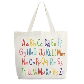 Alphabets Canvas Tote Bag for Women, ABC Letters Learning Tote, Library Book Bag, Teacher Tote Bags for Books, Alphabet Gift Bag, Colorful Shoulder Bag Gifts for Her -13