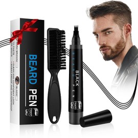 Beard Pencil Filler for Men Black - Beard Pen with Beard Brush, Beard Filler for Men Long-lasting Waterproof Mens Grooming Kit Fathers Day Gift for Dad from Daughter Wife (Black)