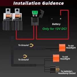 Greluma 1 Set 12V H4 Scheinwerfer Relais Kabelbaum Kit für 7x6 5x7 H6054 Scheinwerfer, Wärmekeramik Kabelbaum