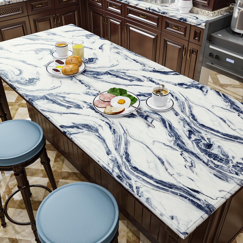 VaryFloral White Navy Blue Marble Contact Paper for Countertops Peel