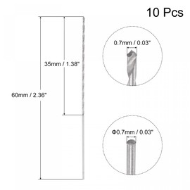 sourcing map 10 Pcs 0.7mm Mini Micro Twist Drill Bits, High-Speed Steel Straight Shank Extra Long Drill Bit 60mm for Aluminum Alloy