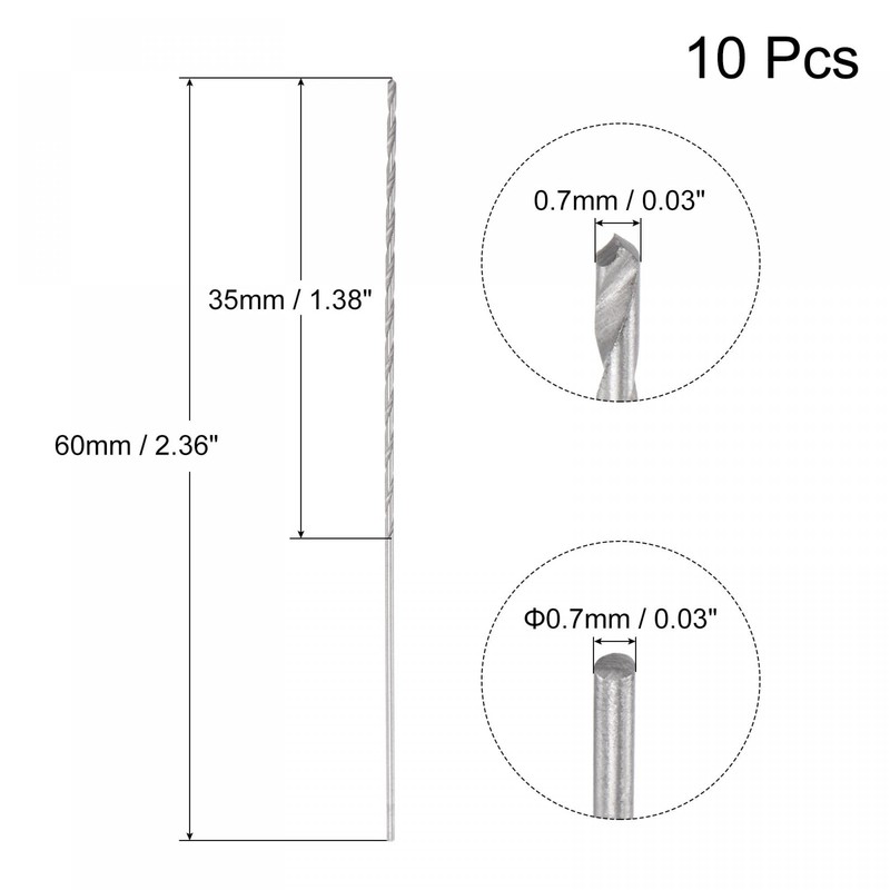 sourcing map 10 Pcs 0.7mm Mini Micro Twist Drill Bits,