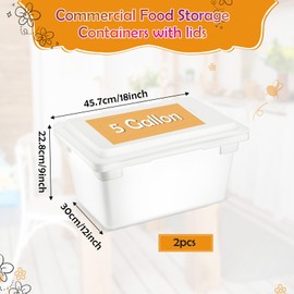 Barydat 2 Pack Food Storage Box Tote, Freezer and Dishwasher Safe Commercial Food Storage Containers, Storage Bins with Lids for Fruits Vegetables Grains Home Organization, White (5 Gallon)