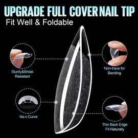 TOMICCA Nail Tips and Glue Gel Kit, Nail Extension Kit 4 In 1 Nail Glue & Top Coat, Short Almond Soft Nail Tips and UV LED Nail Lamp, Acrylic Nail Kit for DIY Manicure