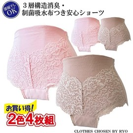 [Set of 4 2 Colors] Incontinence Pants, Women's, Urinary Leaking Fabric, 3-Layer Construction, Urinary Leak Pants, Water Absorbing Shorts, Women's Shorts, More, Smell Safe (5L, Pink/Mocha) [RYO...]