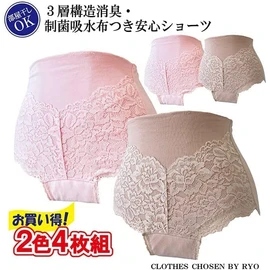 [Set of 4 2 Colors] Incontinence Pants, Women's, Urinary Leaking Fabric, 3-Layer Construction, Urinary Leak Pants, Water Absorbing Shorts, Women's Shorts, More, Smell Safe (5L, Pink/Mocha) [RYO...]