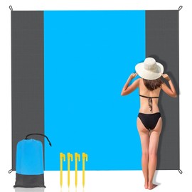 Manta para Playa 200 * 140CM,Compacta Tapete para Playa Impermeable y Resistente,Plegable Manta para Picnic con Bolsa Portátil,Ideal para Playa,Viajes,Camping (Azul+Gris)