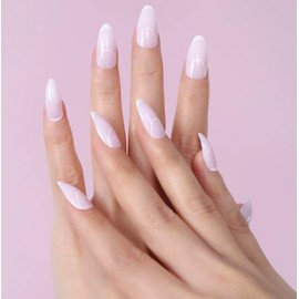 French Tip False Nails with Glue 24 Pcs Soft Gel Press On Nails in 12 Sizes Reusable (Nude with design, One size)