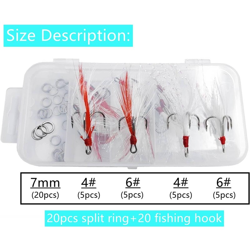 Fishing Treble Hooks Feather Dressed Size 4 6 Set with