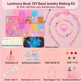 DICHENGSHUN 24 Styles String of Beads Kids DIY Bead Jewelry Making Kit Make Bracelets with Letter Beads and Luminous Beads Make Friendship Bracelet Kit (Luminous Letter)