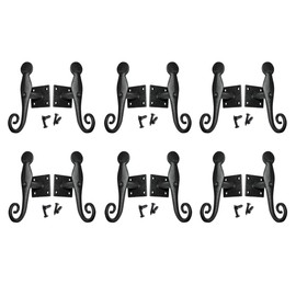Renovators Supply Manufacturing Shutter Dogs 5.5 in. Black Rat Tail Shaped Wrought Iron Shutter Dogs with Mounting Hardware Pack of 6