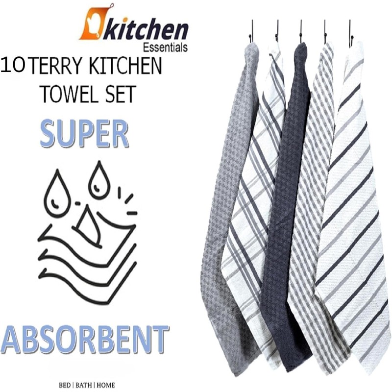 BLOOM BLENDS Pack of 5 Terry Cotton Kitchen Tea Towels